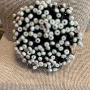 Large black and white hand beaded ring